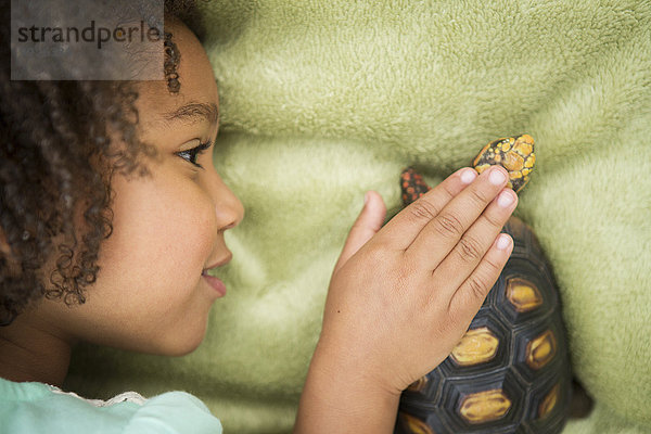 sehen jung Mädchen Landschildkröte Schildkröte