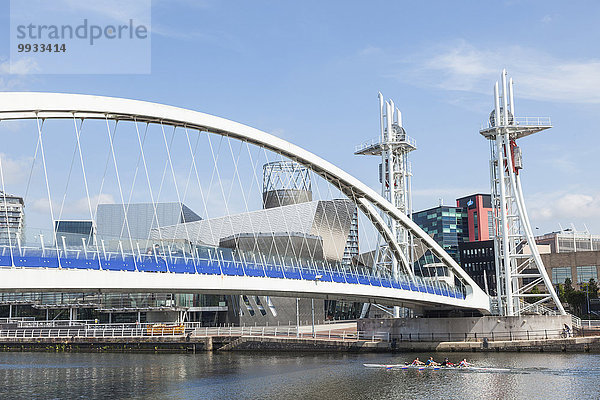 Skyline Skylines heben Großstadt Brücke Kai England Manchester Medien
