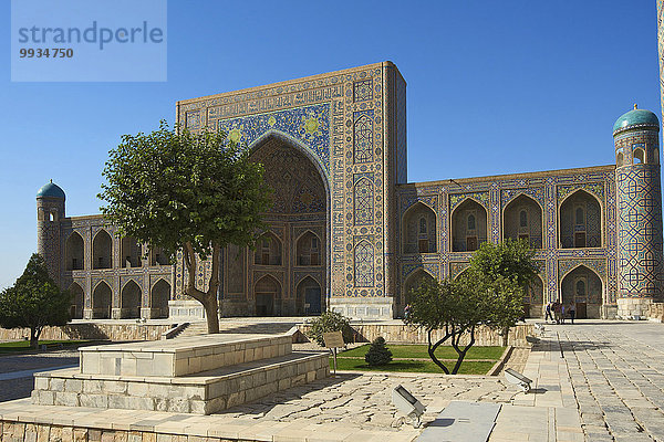 Außenaufnahme Sehenswürdigkeit bauen Tag Gebäude Architektur Religion Islam Asien Zentralasien Koranschule Samarkand Seidenstraße Usbekistan