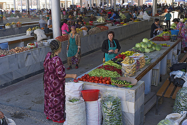 Marktstand Außenaufnahme Mensch Menschen Lebensmittel Basar Asien Zentralasien Markt Umsatz Samarkand Seidenstraße Usbekistan