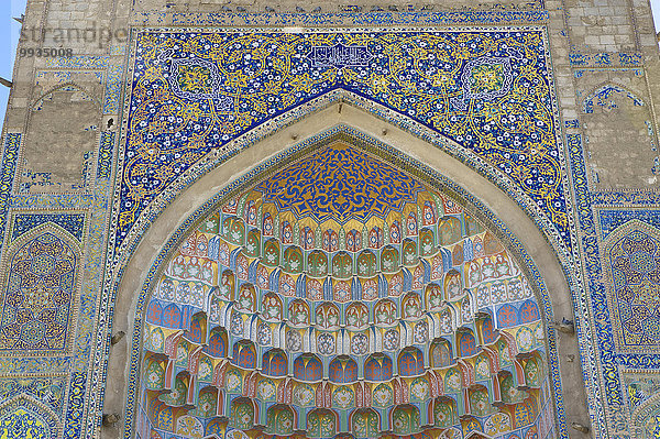 Außenaufnahme bauen Tag Gebäude niemand Architektur Ostasien Religion Dekoration Islam Fliesenboden Asien Buchara Zentralasien Koranschule Mosaik Seidenstraße Usbekistan