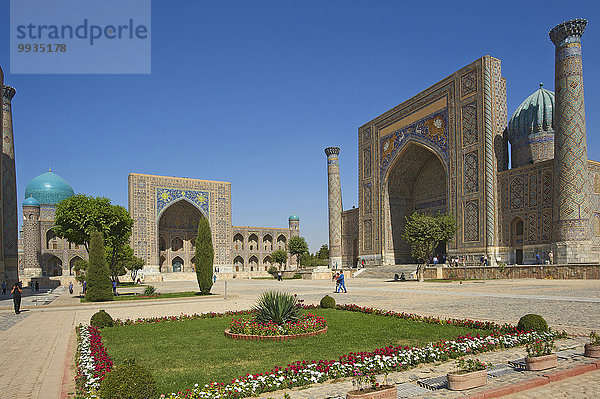 Außenaufnahme Sehenswürdigkeit bauen Tag Gebäude Architektur Religion Islam Asien Zentralasien Koranschule Samarkand Seidenstraße Usbekistan