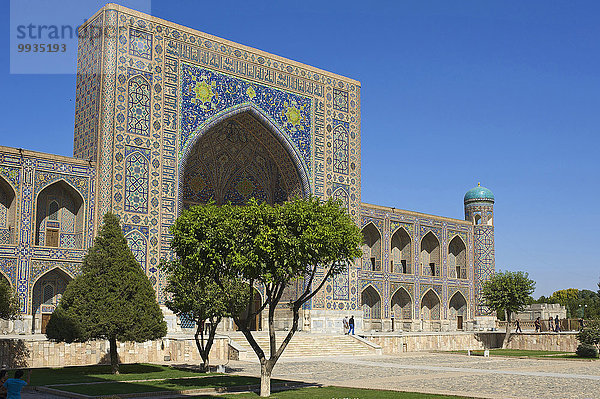 Außenaufnahme Sehenswürdigkeit bauen Tag Gebäude Architektur Religion Islam Asien Zentralasien Koranschule Samarkand Seidenstraße Usbekistan