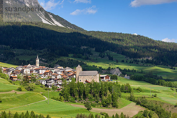 Europa Palast Schloß Schlösser Dorf Kanton Graubünden Schweiz