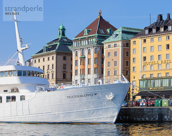 Stockholm Hauptstadt Stadt Boot vertäut vorwärts alt Uferviertel Schweden