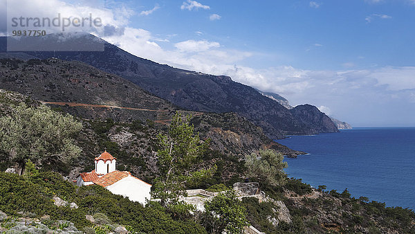 Landschaftlich schön landschaftlich reizvoll Europa Landschaft Küste Meer Kirche Agia Irini Kapelle Kreta Griechenland griechisch orthodox griechisch-orthodox Mittelmeer
