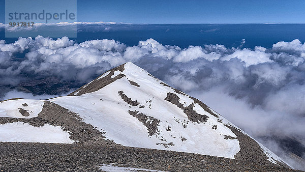 Landschaftlich schön landschaftlich reizvoll Europa Berg Berggipfel Gipfel Spitze Spitzen Wolke Himmel Landschaft Horizont weiß blau Kreta Griechenland Schnee