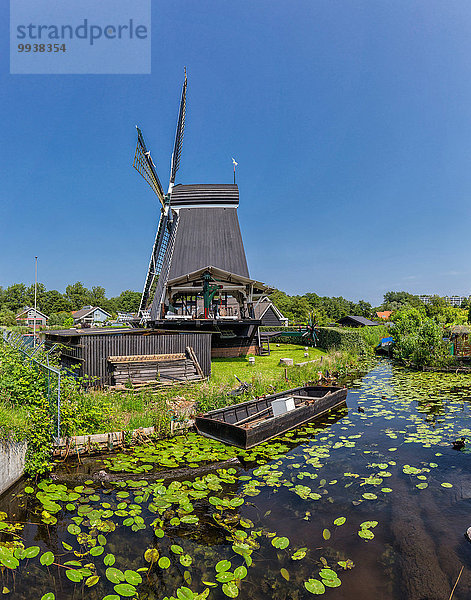 Sägewerk Wasser Europa Sommer Niederlande Windmühle Haarlem Bockwindmühle