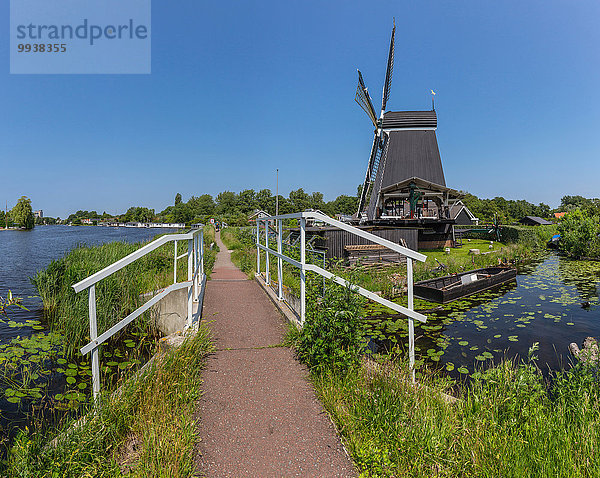 Sägewerk Wasser Europa Sommer Niederlande Windmühle Haarlem Bockwindmühle