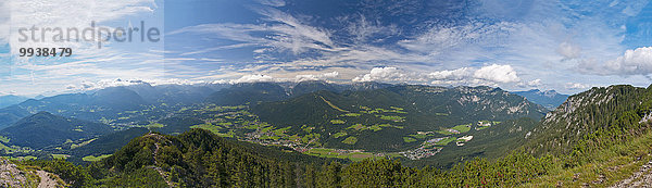 blauer Himmel wolkenloser Himmel wolkenlos Nationalpark Panorama Europa Berg Berggipfel Gipfel Spitze Spitzen Stein Himmel Steilküste Alpen Bayern Berchtesgaden Deutschland Rauher Kopf Oberbayern