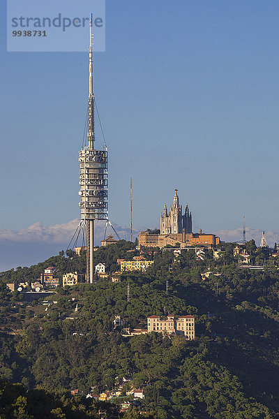 Europa Berg Kommunikation Reise Großstadt Architektur Turm hoch oben Kirche Serra de Collserola Barcelona Basilika Katalonien Spanien Telekommunikation