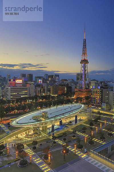 Stadtansicht Stadtansichten Skyline Skylines Abend Sonnenuntergang niemand Reise Großstadt Architektur Turm bunt Quadrat Quadrate quadratisch quadratisches quadratischer Beleuchtung Licht Tourismus Aichi Asien Ortsteil Innenstadt Japan Nagoya