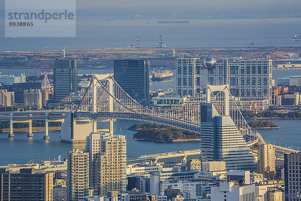 Panorama Skyline Skylines Landschaft niemand Reise Großstadt Tokyo Hauptstadt Architektur bunt Tourismus Asien Bucht Japan Odaiba Rainbow Bridge