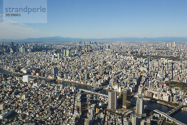 Panorama Skyline Skylines niemand Reise Großstadt Tokyo Hauptstadt Architektur Fluss Tourismus Akihabara Fuji Sumida Fernsehantenne Asien Japan Kanto Metropole