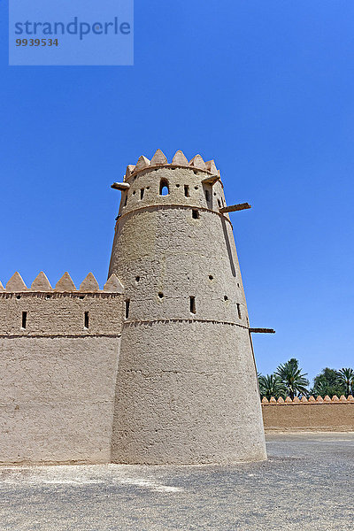 Abu Dhabi Hauptstadt Detail Details Ausschnitt Ausschnitte bauen Vereinigte Arabische Emirate VAE Wand Tradition Palast Schloß Schlösser Baum Gebäude Architektur Geschichte Turm Pflanze Museum Festung Al-Ain Asien alt Tourismus