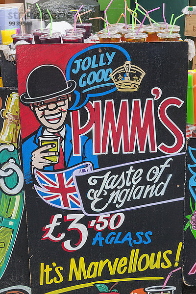 Wein London Hauptstadt Werbung Zeichen Laden London Borough of Southwark Markt England Pimms Signal