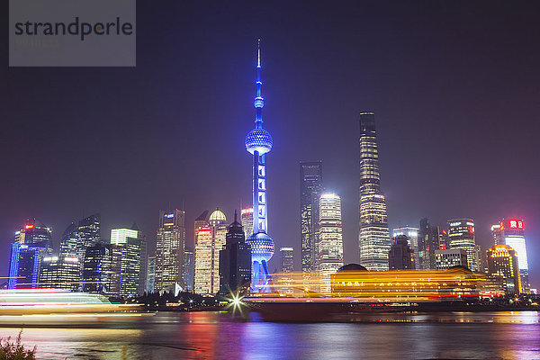 Skyline Skylines Nacht Fluss China Pudong Shanghai