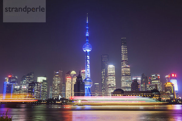 Skyline Skylines Nacht Fluss China Pudong Shanghai