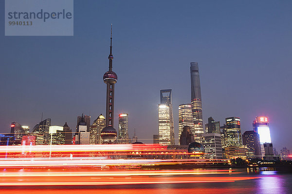 Skyline Skylines Nacht Fluss China Pudong Shanghai