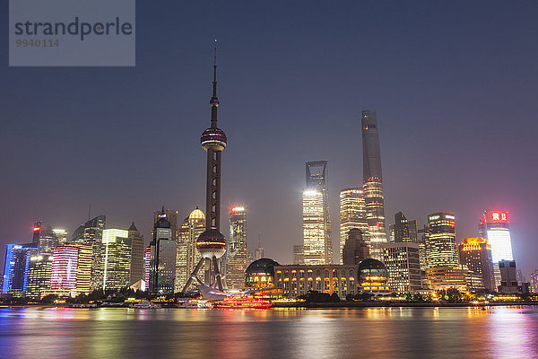 Skyline Skylines Nacht Fluss China Pudong Shanghai