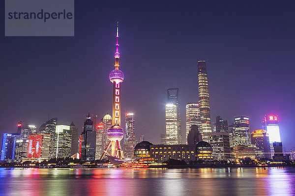 Skyline Skylines Nacht Fluss China Pudong Shanghai