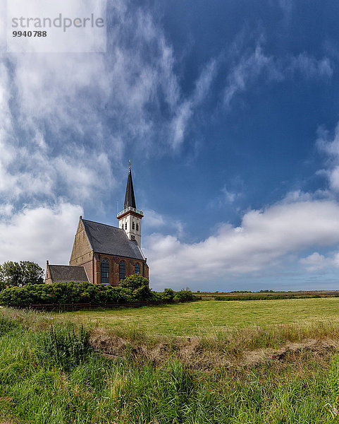 Europa Wolke Sommer Kirche Feld Wiese Niederlande Texel