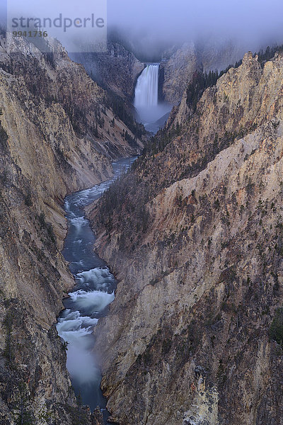Vereinigte Staaten von Amerika USA Nationalpark Amerika Landschaft niemand Natur Nebel Fluss Wasserfall Yellowstone Nationalpark UNESCO-Welterbe Rocky Mountains Schlucht Lower Falls Wyoming