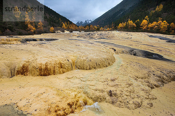 Nationalpark Sinterterrasse Winter Natur Herbst China UNESCO-Welterbe Asien Sichuan