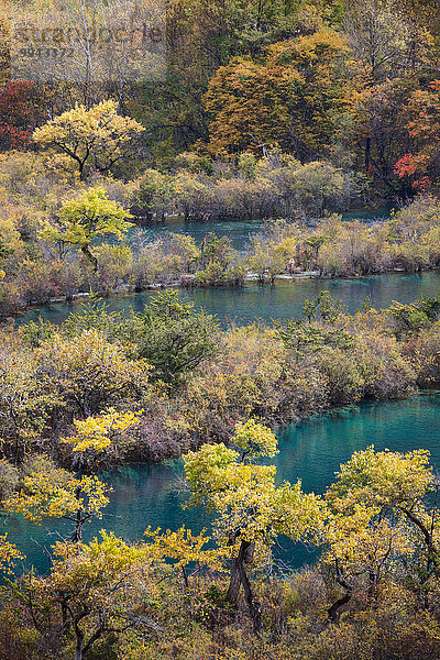 Nationalpark See Herbst China UNESCO-Welterbe Asien Sichuan