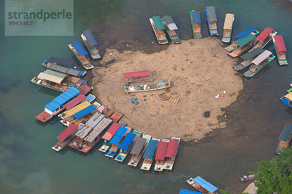 Erhöhte Ansicht Aufsicht Boot fließen Fluss Insel China Geographie Asien Guangxi