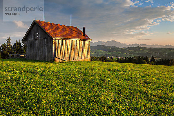 Hütte Europa Ansicht Aussichtspunkt Abenddämmerung Schweiz