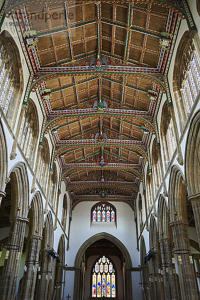 Gotisches Holzdach  15. Jahrhundert  1963 restauriert  Kirche St Cuthbert's Church  Wells  Somerset  England  Großbritannien  Europa