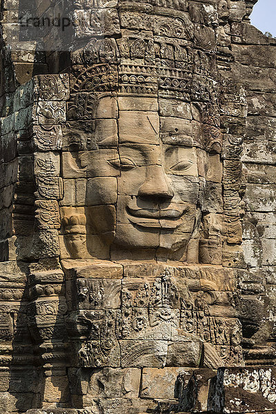 Gesicht von Bodhisattva Lokeshvara  Bayon Tempel  Angkor Thom  Siem Reap  Kambodscha  Asien