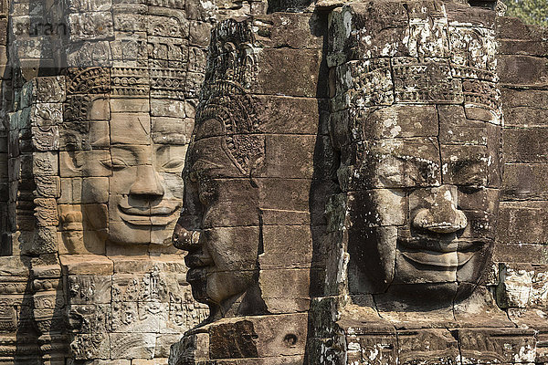 Gesichter von Bodhisattva Lokeshvara  Bayon Tempel  Angkor Thom  Siem Reap  Kambodscha  Asien