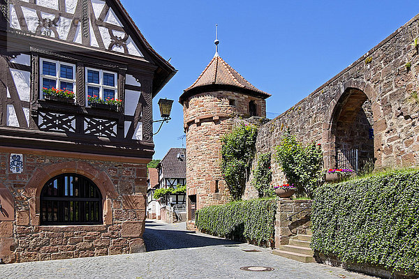 Wehrmauer mit Wehrturm der Wehrkirche  Dörrenbach  Südpfalz  Pfalz  Rheinland-Pfalz  Deutschland  Europa