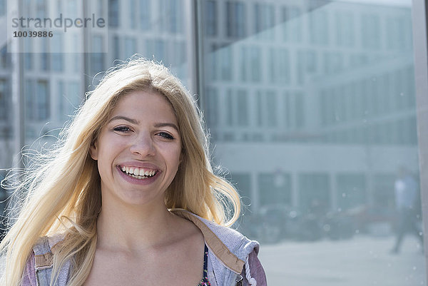 Close-up of Caucasian teenage girl smiling  Munich  Bavaria  Germany