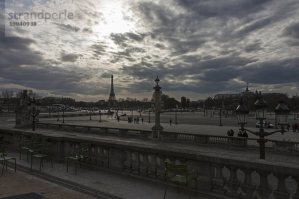 Eiffel Tower against cloudy sky  Paris  France