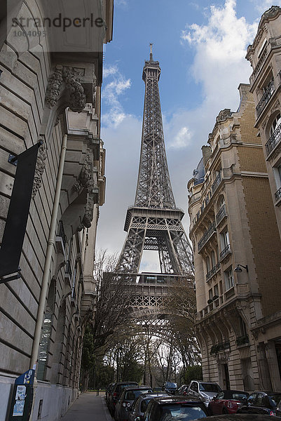 Low angle view of Eiffel Tower against cloudy sky  Paris  France