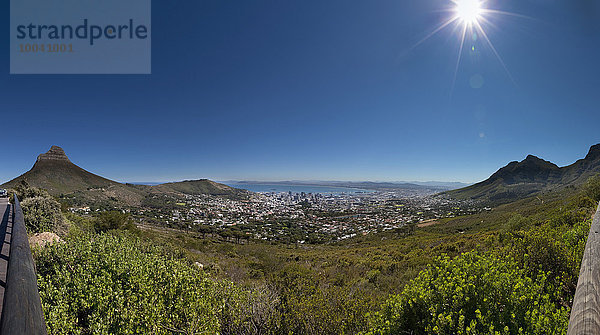 Aerial view of city against blue sky  Cape Town  South Africa