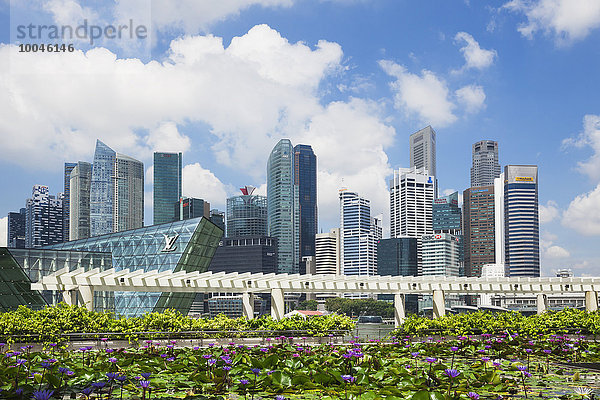 Republik Singapur  Singapur  Skyline des Marina Bay District mit Lilienteich im Vordergrund