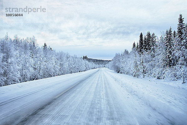 Blick auf die schneebedeckte Autobahn  Hemavan  Schweden