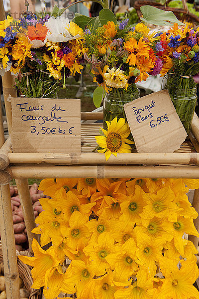 Traditioneller französischer Marktstand mit Blumen  Issigeac  Frankreich