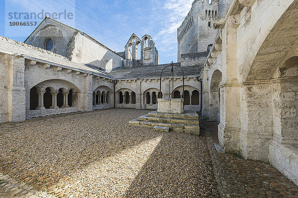 Innenhof mit Kreuzgang  Romanik  12. Jh.  Abtei Montmajour  bei Arles  Provence-Alpes-Côte d'Azur  Frankreich  Europa