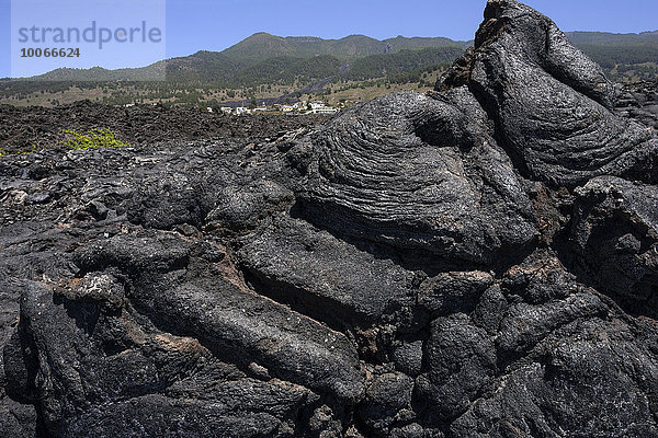 Lava  Lavafeld  Vulkangestein  hinten Las Manchas  La Palma  Kanarische Inseln  Spanien  Europa