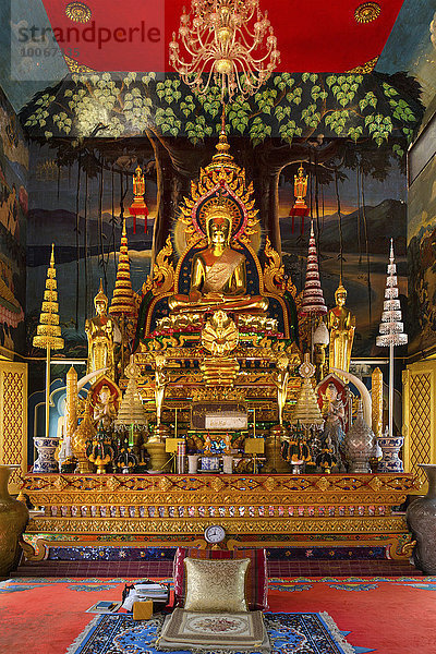 Buddhastatue im Wat Tai Phra Chao Yai Ong Tue Tempel  Ubon Ratchathani  Isan  Isaan  Thailand  Asien