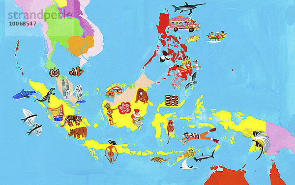 Illustrierte Karte von Südostasien