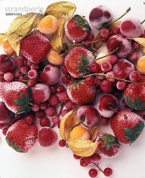 Frische Früchte: Erdbeeren  Kirschen  Johannisbeeren und Physalis