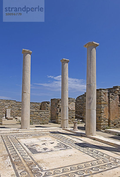 Mosaikfußboden in den Ruinen der antiken Stadt Delos  Insel Delos  Kykladen  Ägäis  Griechenland  Europa