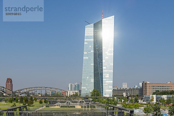 Die neue Europäische Zentralbank  EZB  vor Skyline  Frankfurt am Main  Hessen  Deutschland  Europa