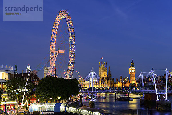 Riesenrad London Eye  Millenium Wheel  Parlament oder Houses of Parliament  Big Ben  London  England  Großbritannien  Europa